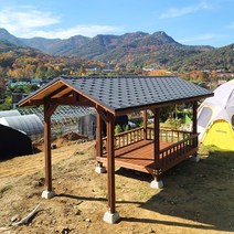 [자연쉼터] 확장형 도색 원두막 정자 (3면 난간과 주춧돌 포함 시공비 별도), 확장형-슁글지붕 (5.0M*2.3M), 1) 투명색