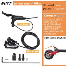 NUTT-전기 스쿠터 유압 디스크 브레이크 140 160 180mm 파워-오프 라인 와이어 Zero 10X 11X KUGOO G1 E-스쿠터용 HS1 로터 포함 VSETT 10 /, [08] Left hand 160 Rear