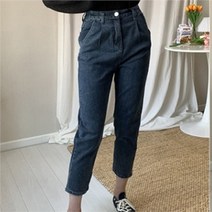 셀러허브(잡화) 여자 플리츠 키작녀 맘진 레트로 허리밴딩 청바지