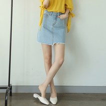 마이너스2인치 여성용 블루 구제 스커트 빈티지 워싱 밑단 찢청 언발란스 미니 데님