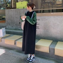 맨투맨원피스 여성 롱 원피스 배색 커플시밀러룩 77사이즈 아노락원피스 4월원피스 귀여운 레이어드 가을 홈드레스 50대 여름 갠소