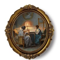 12인치 빈티지 앤틱 소녀 액자 그림 장식 유럽 초상화, 빛아래