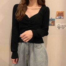 타니즈 엔도르 브이넥 셔링 버튼 니트 크롭티