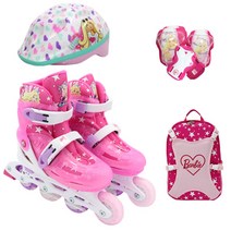 휠러스 바비 아동용 인라인스케이트 콤보세트 인라인   헬멧   보호대   가방, 스타 핑크