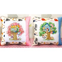 더스티치 십자수 쿠션 패키지 DIY 만들기 세트 캐릭터, 쥬파크쿠션-하늘, 1개