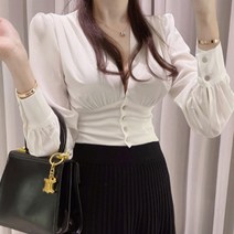 여성 허리슬림 브이넥 블라우스 W255