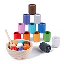 Wooden Sorting Toy - Balls in Cups Montessori Toy | Sorter Game with 12 Balls and 12 Wooden Cups | C, 한개옵션0