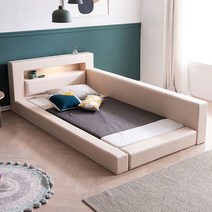 [삼익가구]미셀 LED 밸런스 가죽 침대(슬립웰 7존 독립 매트-슈퍼싱글), 아이보리