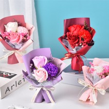 로맨티스트 장미+카네이션 비누 미니꽃다발 졸업식 부모님생신 결혼기념일 어버이날 선물 로즈데이 성년의 날, 레드