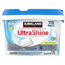Kirkland Signature 울트라샤인 디쉬워셔 레몬 시트러스 115 팩 세제 식기세척기 접시, 1개, 1.61kg