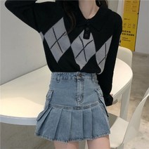 빈티지스웨터디자인 사쿠라다 가와시마 가을 클래식 와이드 루즈핏 이온살 긴 소매 학원 무드 카라넥 여성 2702871949