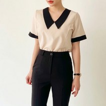퍼니걸스 9165 배색 카라 블라우스 여성의류