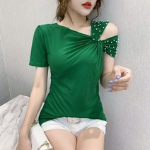 여자모던 오프숄더 반팔 티셔츠 코디 상의