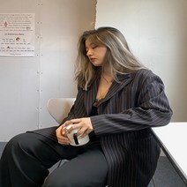 디에프 빅사이즈 여성 다크그레이 스프라이트 오버핏 자켓 가을 간절기 루즈핏 싱글버튼 자켓