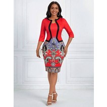 중년 아줌마 50대원피스 Lady 패턴 프린트 바디콘 드레스