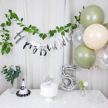 파티온 조화 넝쿨 심플 생일 파티 6종 세트, 가랜드(골드)+숫자6(로즈골드)