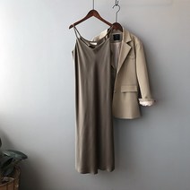 새틴 나시 원피스 여 롱 브이넥 기질 날씬해 보이는 이너 이너 이너 슬립 롱스커트1766