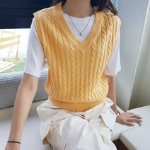 상상그이상 여성용 국내제작 포니 꽈배기 브이넥 니트조끼 루즈핏 탄탄한 시보리밑단 베스트 레이어드룩 코디하기 편한 간절기 니트베스트