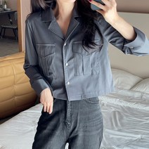 코지 멋스러운 비스킷 투포켓 카라 크롭 블라우스