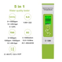측정기 테스터기 분석기 Yieryi pH/TDS/EC/SALT/S.G./온도계 수영장 식수 수족관 용 디지털 수질 모니터 테스터, 03 C-100