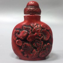 고풍의 모조 붉은 산호 연꽃 잎 물고기 스너프 병 작은 공예품 동상, 한개옵션0