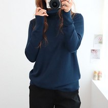 여성 디디 베이직 가을 무지 터틀넥 목 폴라 니트 티 셔츠