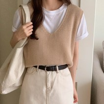 [네쥬] 여성 봄 여름 브이넥 데일리 그물 니트 조끼