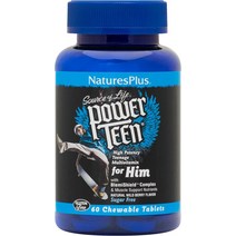 멀티비타민 NaturesPlus Power Teen for Him - 츄어블 60정 야생 베리 효능이 뛰어난 10대 종합비타민 무설탕 채식 글루텐 무함유 30회분, [01] 60개(1팩)