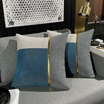 QIYIQI 청록색 그레이 화이트 골드 가죽 패치워크 삼베 리넨 장식용 베개 커버 45.7 x 45.7cm(18 18인치) 럭셔리 모던 쿠션 케이스 장식 소파 거실 침실용 (틸+그, Teal+gray+white