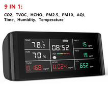 포름알데히드측정기 5-in-1 공기질 모니터 가정용 공기질 감지기 오염 VOC 측정기, 9-in-1