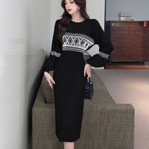 에스닉 하체커버 플리츠 스커트 롱 니트 원피스