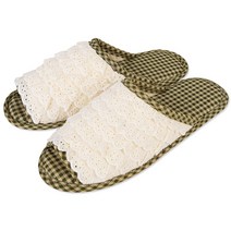 체크카키 레이스 면실내화 더블패드 이중쿠션 거실화 슬리퍼 실내화 덧신 퀼트 패브릭 거실슬리퍼 층간소음, MF510체크카키