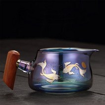 350ml 유리 나무 손잡이 색상 굽기 페어 컵 두꺼운 사이드 핸들 남성 홈 티 디스펜서 차 바다 쿵푸 세트, [01] A