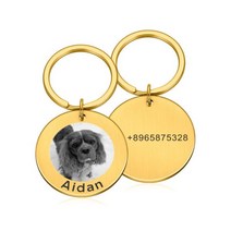 조각 애완견 태그 사진 아지 고양이 개 목걸이 액세서리 이름 맞춤 테인레 틸 ID, 금_30x30mm