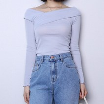 사선 오프숄더 긴팔 티셔츠