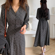 이지인이지 여성 브이넥 쉬폰원피스 이쁜원피스 플라워 원피스