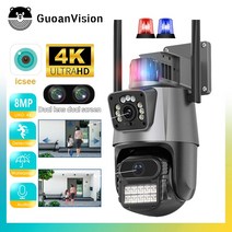 야생동물CCTV 농막 듀얼 렌즈 자동 추적 방수 보안 비디오 감시 경찰 조명 경보 야외 와이파이 PTZ 8MP 4K IP 스크린, 19.8MP NO SD Card - AU 플러그