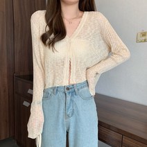 봄여름 브이넥 쇼트 코디 자외선 차단 긴팔 니트 카디건 상의