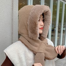 스피소 느리게걷기 여성 밍크 모자 넥워머 풀오버 겨울 털모자 목도리 방한 스키 등산 겨울모자