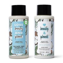 Love Beauty And Planet Volume and Bounty 모발 볼륨 및 미세 헤어 케어용 강화 샴푸 컨디셔너 코코넛 워터 미모사 플라워 파라벤 프리 실리콘 비건 3, 코코넛_13.5 Fl Oz (Pack of 2)