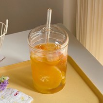 [YM] 프린즈 홈카페 내열강화유리 투명 뚜껑 빨대컵 텀블러 400ml