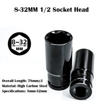 1PCS 1/2 임팩트 소켓 세트 8-32mm 딥 롱 헤드 육각 키 기계 워크샵 도구 토크 렌치 공압 스패너, 19 32mm