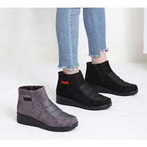 중년여성 볼넓은 편한 통굽 앵글 숏 부츠 엄마 중년 50대 겨울 털 신발