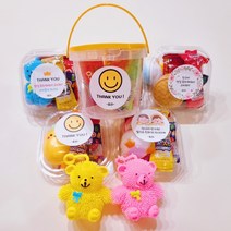어린이집 생일 답례품 선물 구디백 유치원 말랑이 바스켓, 투명상자(옷갈아입는말랑이1개+간식4종) 1개 (완포장)