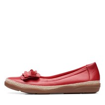 Clarks 여성용 Elaina 제이드 발레 플랫 블랙 가죽202525, 7 Wide, Cherry Red Leather, Cherry Red Leather