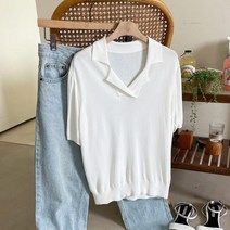 신세계TV쇼핑 [옷자락] 여성 크로스 오픈카라 무지 반팔 여리핏 기본 니트