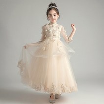 여자 이브닝 드레스 리틀 호스트 catwalk 쇼 후행 솜털 원사 소녀 피아노 공연 의상 어린이 생일 공주님 드레스