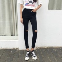 여성 하이웨이스트 파동 청바지 9부 슬림핏 스키니 데님 팬츠 (B887 블랙)