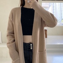 잇치치 여성 긴팔 오픈 니트 롱 가디건 303F04