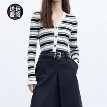 쇼핑몰 동일 가을 패션 디자인 감각 스트라이프 슬림 니트 가디건 카디건